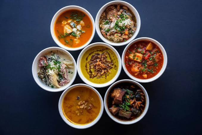 An assortment of colourful Burnt Tongue soups